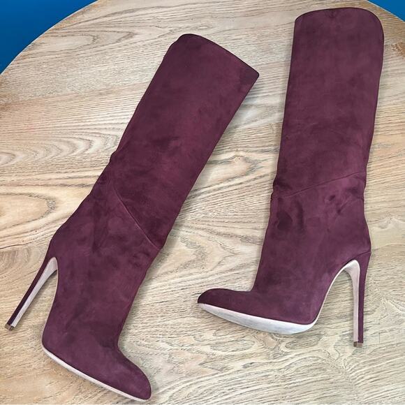 Brandon Maxwell Suede Knee High Stiletto Boots Burgundy Maroon Women’s 40/10 - Picture 8 of 12